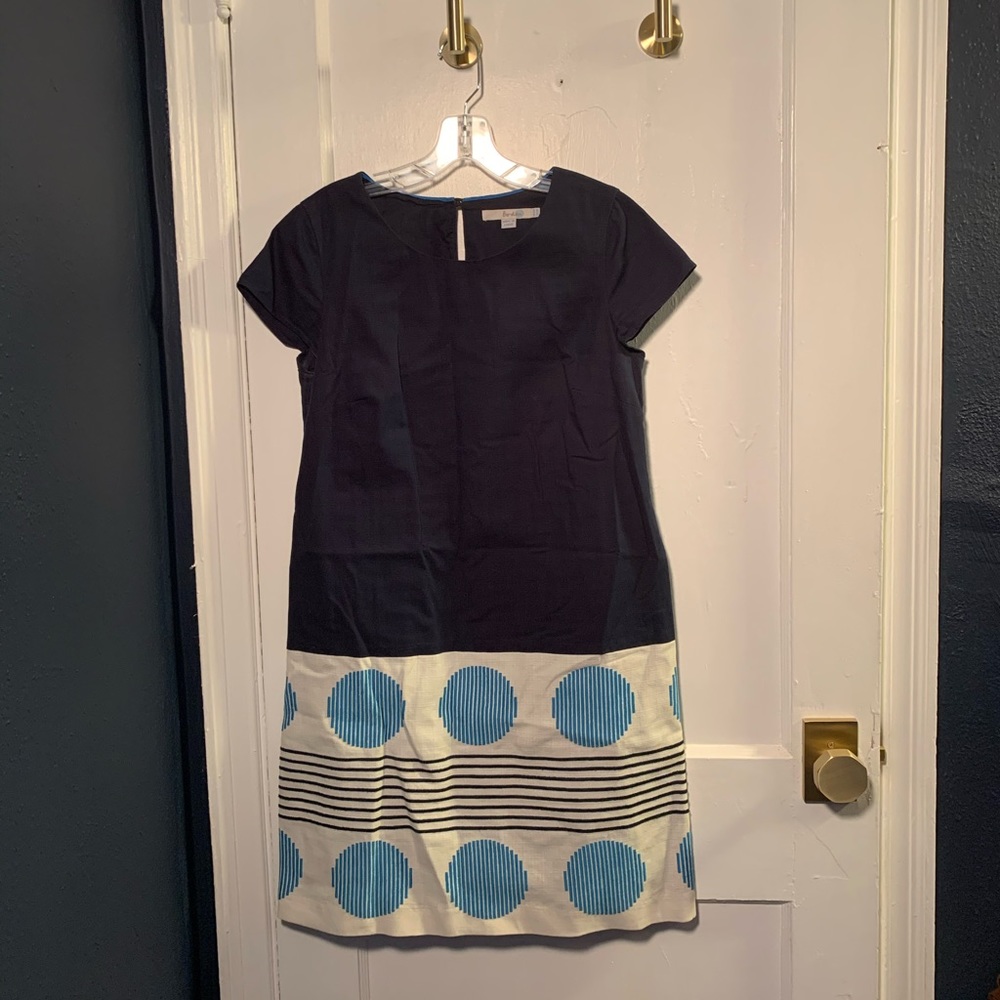 Boden navy and light blue dot fun dress